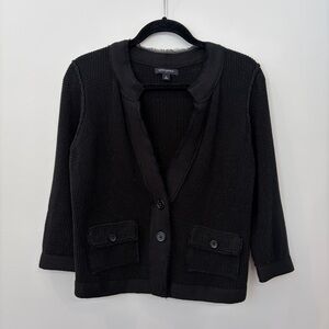 BANANA REPUBLIC WOMANS BLACK METALLIC STITCH 3/4 SLEEVE CARDIGAN SWEATER Size M